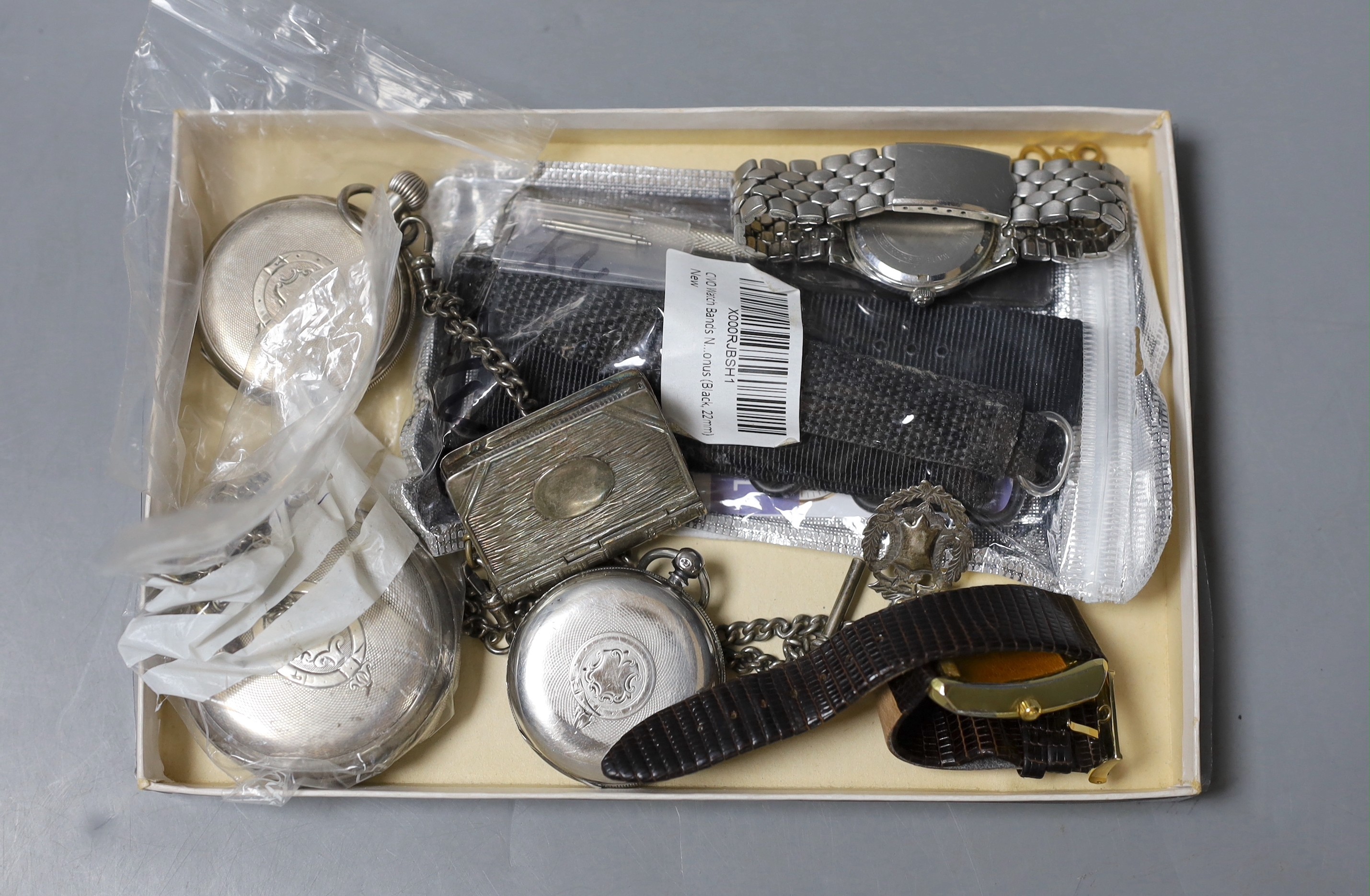 A gentleman' steel and gold plated Omega De Ville automatic wrist watch and other watches including Lanco and pocket watches.